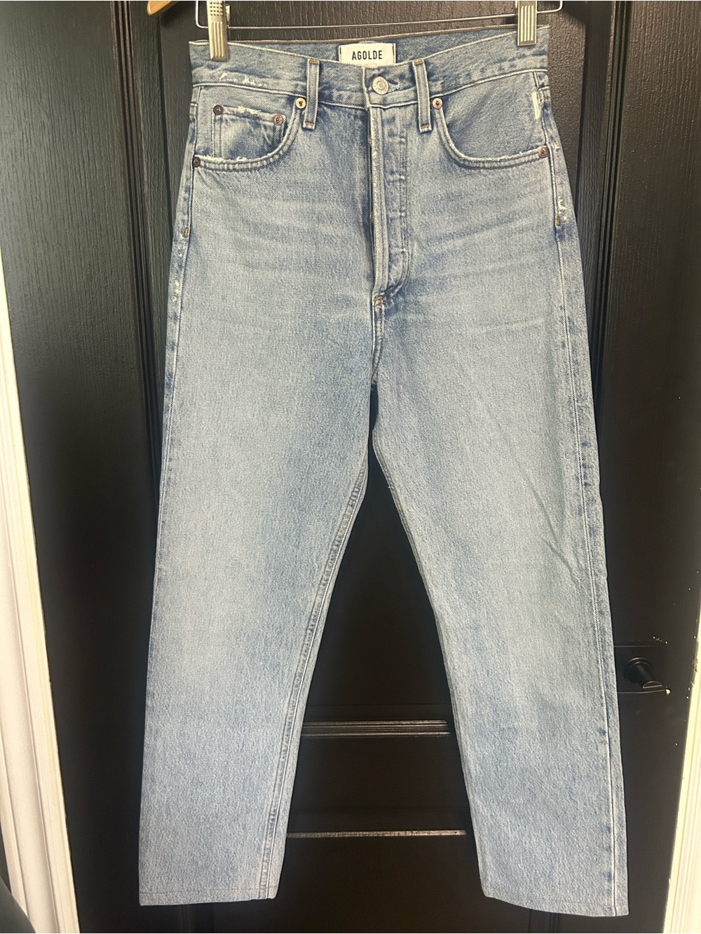 Agolde 90s Pinch Waist High Rise Straight Jeans, Size 24, Cropped, Light Wash, - Picture 2 of 12